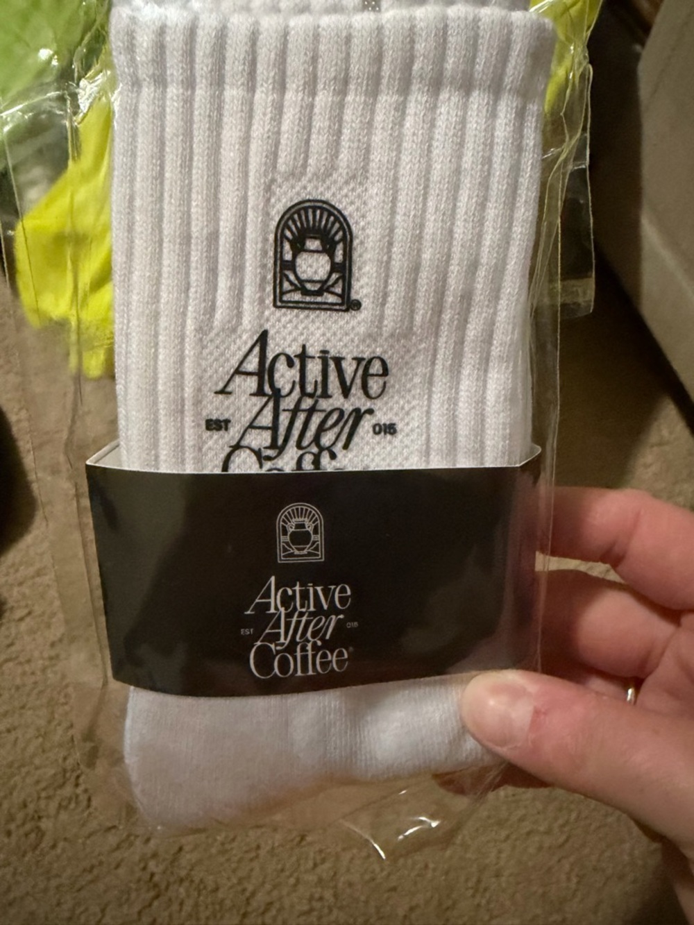 Active after coffee White Ribbed Crew Socks